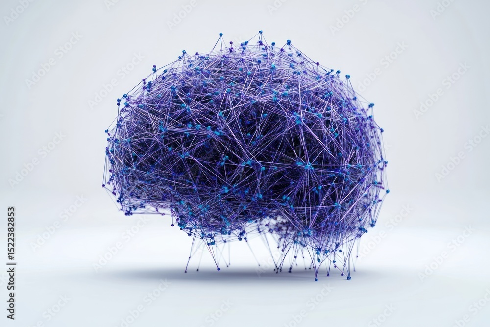 Poster brain with neural connections network blue visualization.