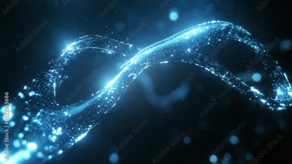 Poster abstract blue light streaks flowing with sparkling particles, dynamic background