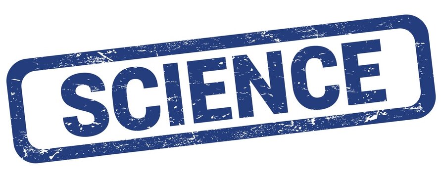 SCIENCE text written on blue rectangle stamp.