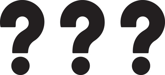 Three Bold Black Question Marks on White Background