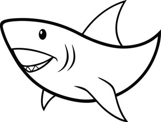 Adorable Cartoon Shark Line Art Drawing for Kids Coloring Pages