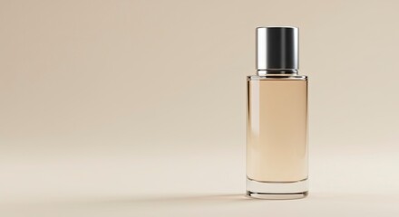 Elegant Perfume Bottle With Silver Cap on a Neutral Cream Background in Studio Lighting