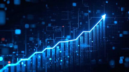 Market chart of business increase stock graph or investment financial data profit on growth money diagram background with success diagram exchange information, digital and progressive feel