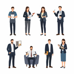 Diverse professionals team at work on white backdrop