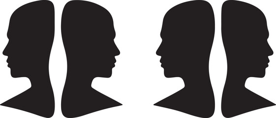 Abstract Black Silhouettes of Two Profiled Heads