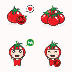 kawai mascot cute and cute tomato fruit design vector