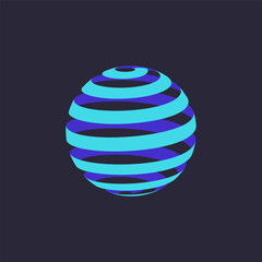 Volumetric sphere in brutalist style. A ball built from stripes, y2k aesthetics. Vector illustration