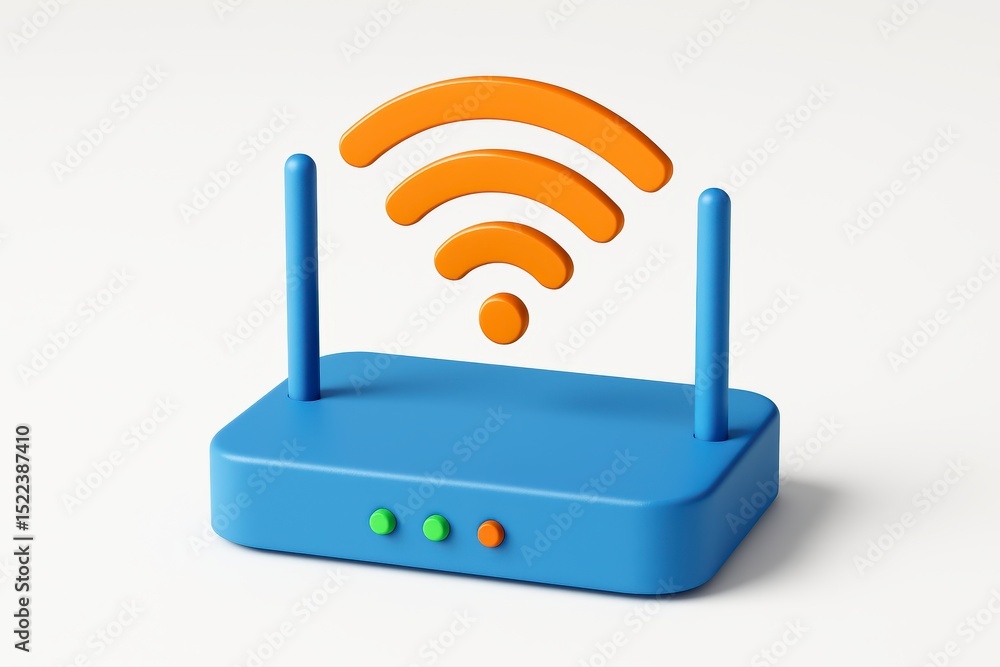 Poster wireless router with signal indicator on white background
