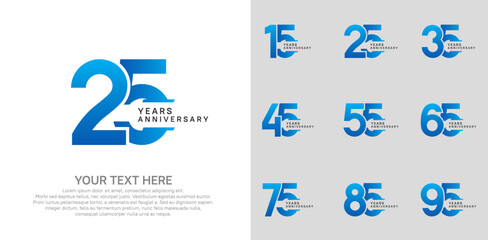 Anniversary logo set vector design, blue and black color for celebration event