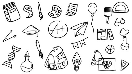 Back to school element set handwritten calligraphy isolated on white background,, illustration in flat style, illustrations EPS 10