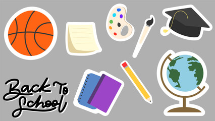 Back to school element set isolated on gray background, illustration in flat style, illustrations EPS 10