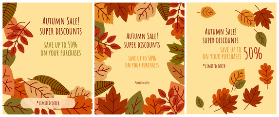 Autumn Sale Banners with Colorful Fall Leaves