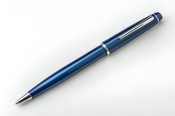 Blue Stylus Ballpoint Pen on White Background – Minimalist Top-Down View