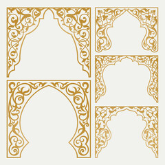 Arabic arches silhouette bundle. Arabian ornament. Doors and windows decor
