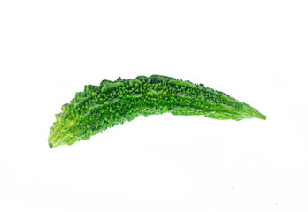 close up on green bitter gourd isolated on white background