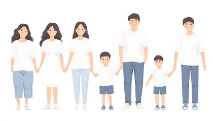 Obraz premium A multi-generational family stands together, holding hands.