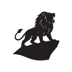 Lion roaring on cliff black silhouette design clip art, detail animal wildlife symbol logo icon 