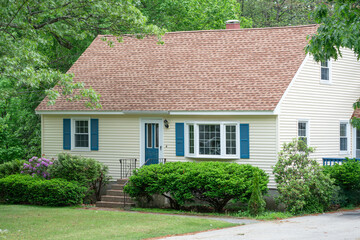 close up on residential house in spring