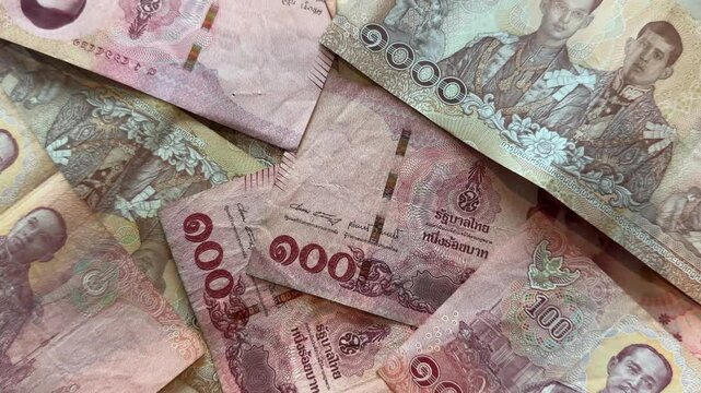 thai baht money cash currency Thailand economy notes and bills ฿ THB