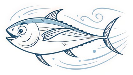 A visual poster featuring six tuna species in profile, each labeled and realistically colored on a gradient blue backdrop.