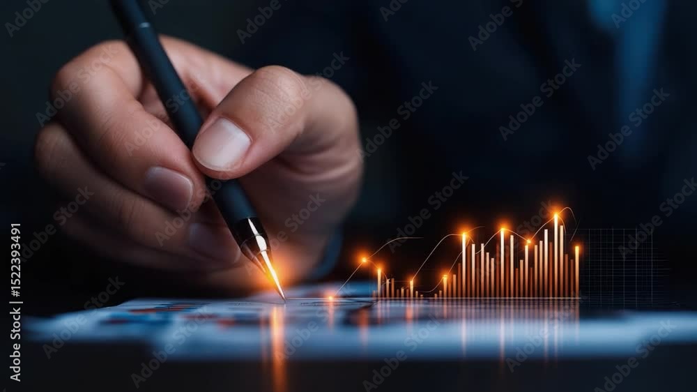 Aufkleber businessman analyzing financial data with chart visualization and pen in office setting