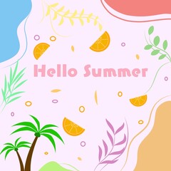 Hello Summer Pastel Tropical Illustration