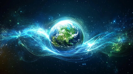 Obraz premium Earth globe in space with energy fields surrounding it for science and technology concepts image