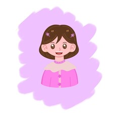 Cute cartoon girl illustration in pink outfit, flat vector style