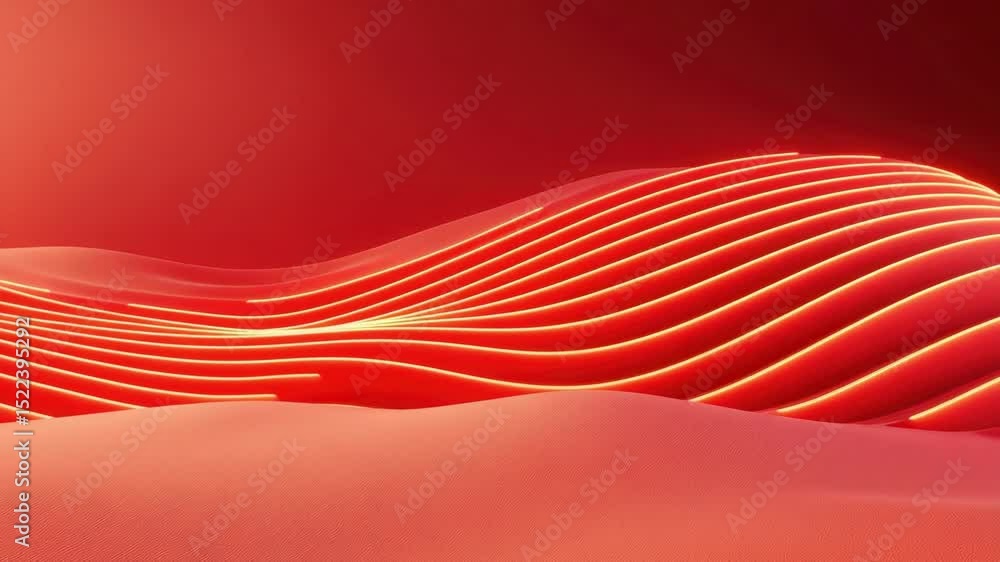 Poster abstract wavy patterns with bright red and glowing lines on a smooth surface, creating a dynamic mod