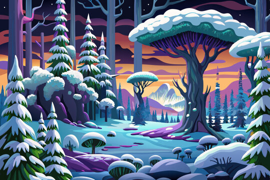 
✅ توضیح حرفه&zwnj;ای و بهینه&zwnj;شده (۲۴ کلمه&zwnj;ای):

Vector illustration of a snowy forest with polar trees ideal for winter scenes, Christmas themes, nature backgrounds, seasonal cards, and icy environment 
