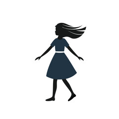 Silhouette of girl walking in wind dark dress