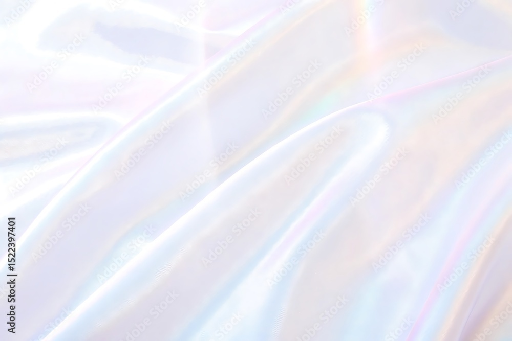 Poster iridescent white fabric with subtle rainbow sheen and soft folds for a luxurious background or backd