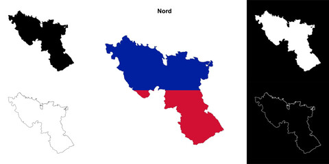 Nord department blank outline map set