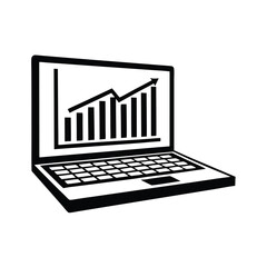 Black Silhouette Laptop Icon Showing an Increasing Graph on Screen, Modern Design
