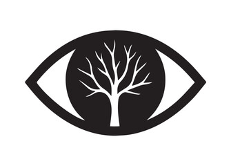 Human eye & tree branch black silhouette design, nature  symbol art with eyesight drawing
