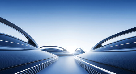 Fototapeta premium Futuristic architectural background 3d rendering depicting a cinematic city with dynamic sets, virtual actors, and real-time editing suites