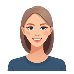 Flat Vector. Portrait of only one Woman. Simple Background.