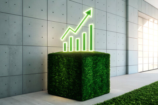 Green energy business graph with a 3D bar chart showing financial market growth and profit success ai generated