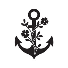 Beautiful decorated anchor with flower leaf black silhouette design, elegant floral decoration logo icon, clip art  © Cretovi