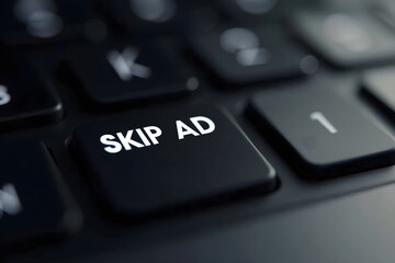black keyboard, close-up, macro shot, skip button, shallow depth of field