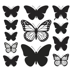 Fototapeta premium Flat vector icon set featuring butterfly silhouettes