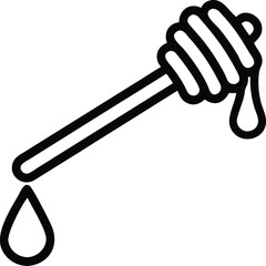 Honey dipper icon with honey drop line art style isolated on white background