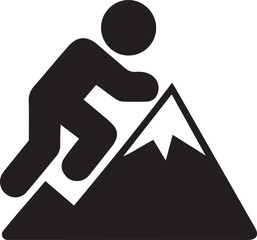 Hiker climb mountain or hill , climbing a mountain icon .