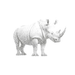 Dotwork Vector Illustration of a Rhinoceros in Stippling Engraving Style