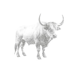 Dotwork Vector Illustration of a Buffalo in Stippling Engraving Style