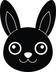 Adorable Bunny Rabbit Face Simple Black and White Illustration