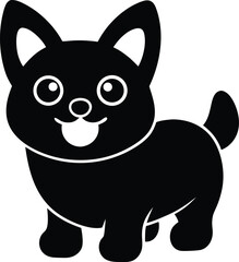 Adorable Cartoon Puppy Happy Dog Illustration, Black and White Silhouette