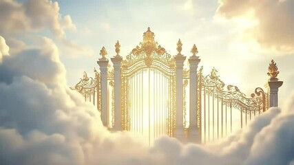 Golden gate in clouds, radiant sunlight shining through - Powered by Adobe