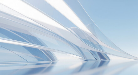White and blue translucent architecture arranged in sleek geometric patterns in this modern 3d visualization