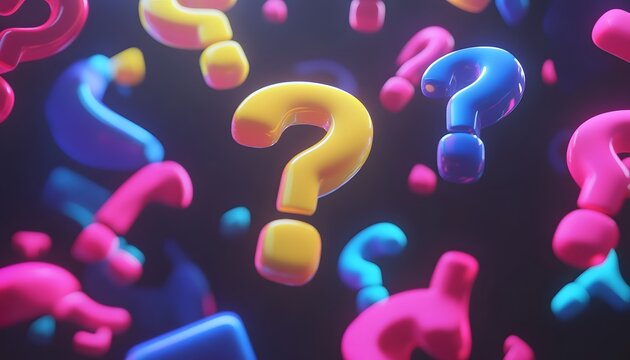 Colorful question marks in a dark background. - Powered by Adobe